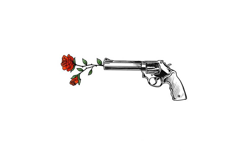 طرح تاتو خام تفنگ و گل