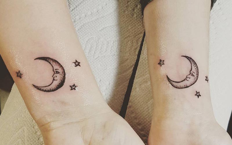 طراحی تاتو دونفره ماه و ستاره