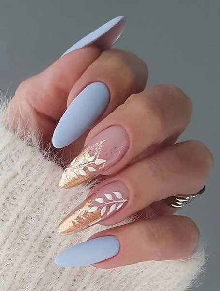 طرح ناخن آبی طلایی